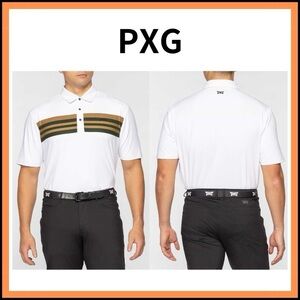 PXG Mens Golf Shirt Perforated Polo White Retro Stripe L Large Comfort $125 NEW